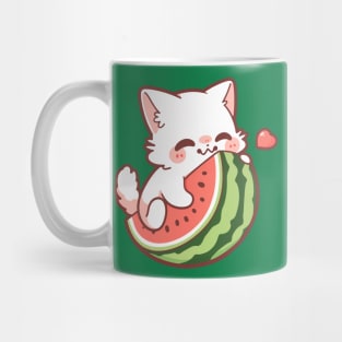 Funny and Cute Cartoon Cat on A Watermelon Mug